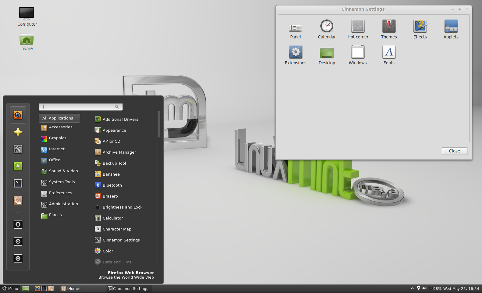 Cinnamon desktop van Linux Mint